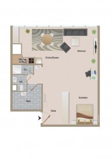 1. Obergeschoss Charmantes 1,5-Zimmer-Appartement in zentraler und dennoch ruhiger Lage
