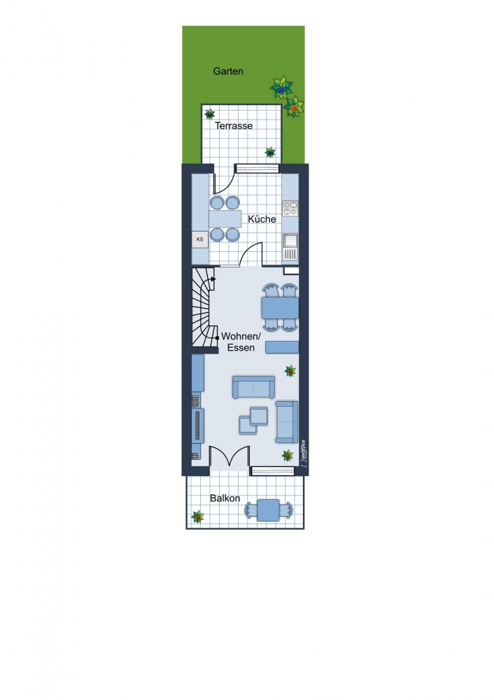 Grundriss EG Reihenmittelhaus Stuttgart / Hausen